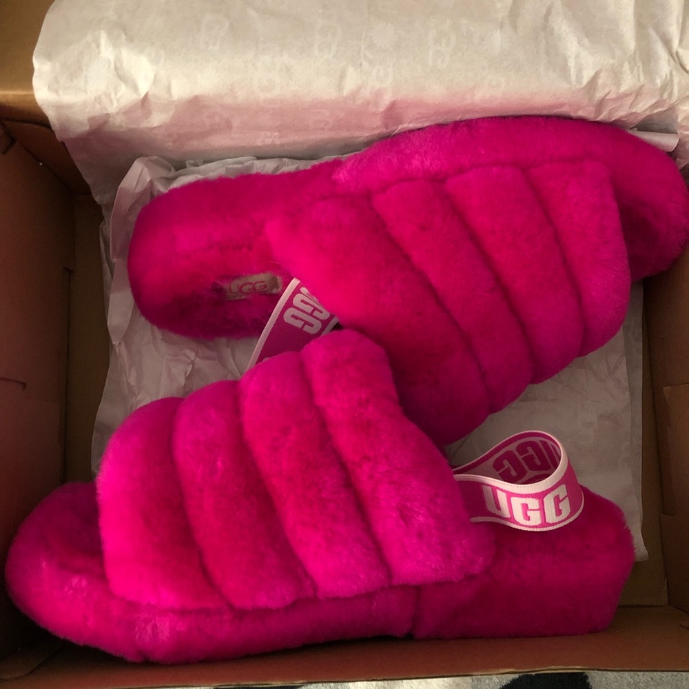 Hot Pink Ugg Fluff Yeah slide size 8